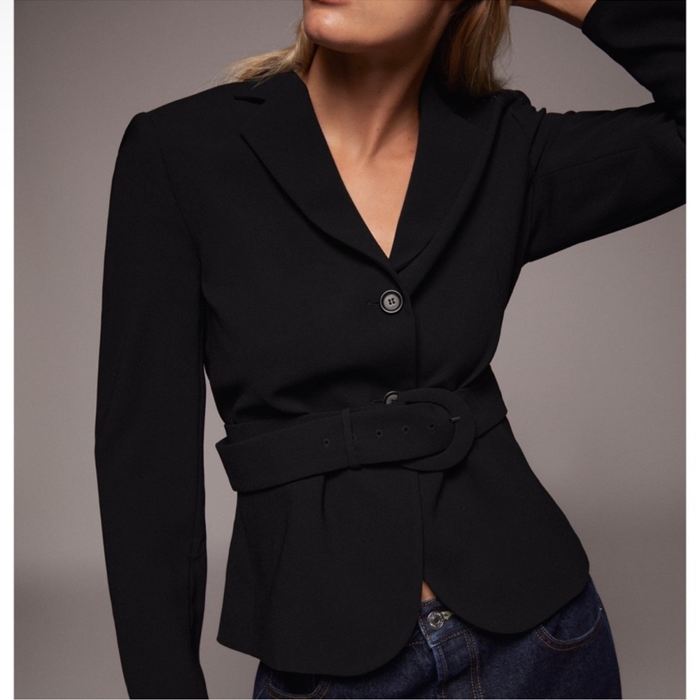 Zara Black Belted Button Front Blazer